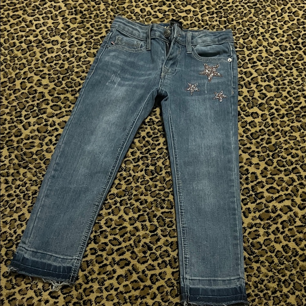 Vigoss Girls' Size 7 Denim Skinny Jeans with Star Sequin Embellishments